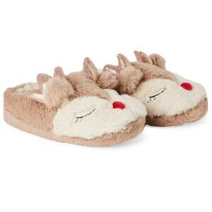 George Girls Reindeer Slippers Size 2-3 Plush Cozy Winter Slip On